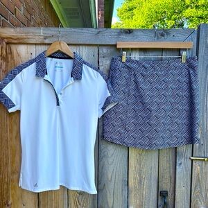 Adidas Black & White Climacool Geometric Golf Skort and Polo